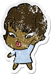 distressed sticker of a cartoon woman