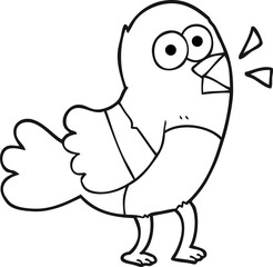 freehand drawn black and white cartoon bird