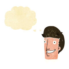cartoon happy man with thought bubble