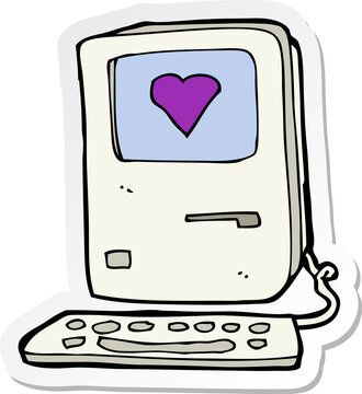 sticker of a cartoon computer with love heart
