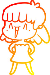 warm gradient line drawing of a cartoon woman