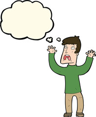 cartoon frightened man with thought bubble