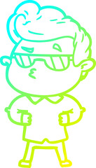 cold gradient line drawing of a cartoon cool guy