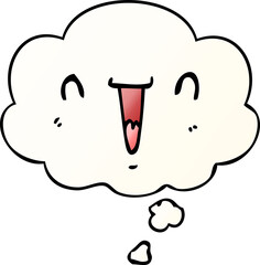 cute happy cartoon face with thought bubble in smooth gradient style