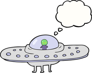 freehand drawn thought bubble cartoon flying saucer