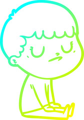 cold gradient line drawing of a cartoon grumpy boy