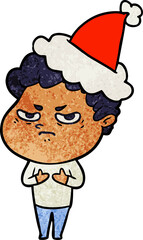 hand drawn textured cartoon of a angry man wearing santa hat
