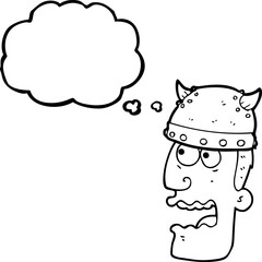 freehand drawn thought bubble cartoon screaming warrior man