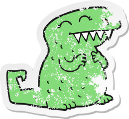 distressed sticker of a cartoon dinosaur