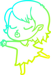cold gradient line drawing of a cute cartoon vampire girl