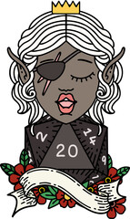 Retro Tattoo Style elf rogue with natural twenty dice roll