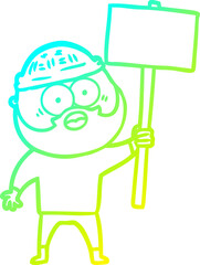 cold gradient line drawing of a cartoon bearded man with signpost