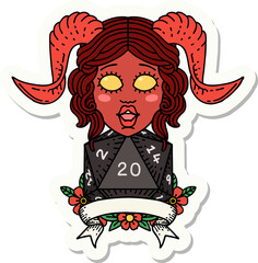 sticker of a happy tiefling with natural 20