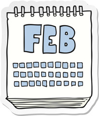 sticker of a cartoon calendar showing month of february