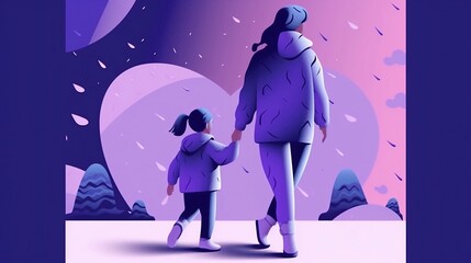 Obraz premium Mom with child. Mother's Day illustration. Generative AI