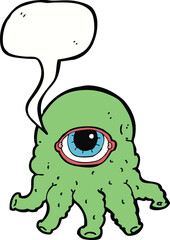 cartoon alien head with speech bubble