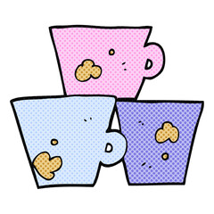 freehand drawn cartoon stack of coffee cups