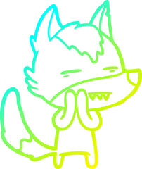 cold gradient line drawing of a cartoon wolf showing teeth