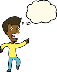 cartoon terrified man with thought bubble