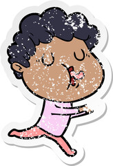 distressed sticker of a cartoon man singing