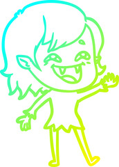 cold gradient line drawing of a cartoon laughing vampire girl