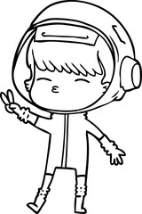 cartoon spacegirl making peace sign