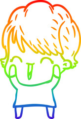 rainbow gradient line drawing of a cartoon laughing woman