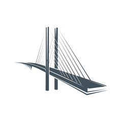 Bridge icon, construction building, business and travel symbol, vector road gates. Bridge or city arch over river, architecture tower icon for technology, insurance and transportation company sign