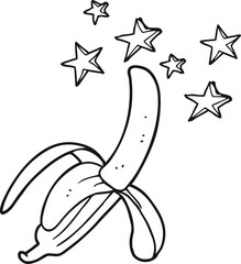 freehand drawn black and white cartoon amazing banana