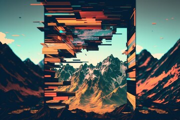Abstract glitch landscape. Generative AI