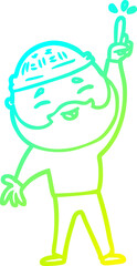 cold gradient line drawing of a cartoon happy bearded man