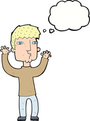 cartoon anxious man with thought bubble