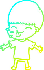 cold gradient line drawing of a cartoon boy sticking out tongue