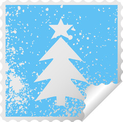 distressed square peeling sticker symbol of a christmas tree