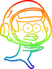 rainbow gradient line drawing of a cartoon surprised astronaut