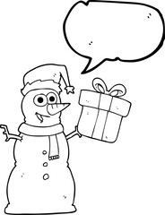 freehand drawn speech bubble cartoon snowman