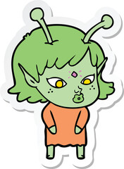 sticker of a pretty cartoon alien girl