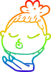 rainbow gradient line drawing of a cartoon calm woman