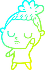 Obraz premium cold gradient line drawing of a cartoon calm woman