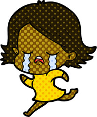 cartoon girl crying whilst running