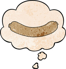 cartoon sausage with thought bubble in grunge texture style