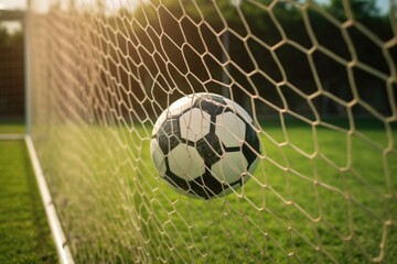 soccer ball in goal net ,ai generative