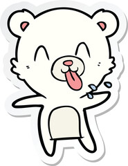 sticker of a rude cartoon polar bear sticking out tongue