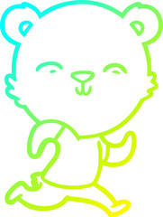 cold gradient line drawing of a happy cartoon bear jogging