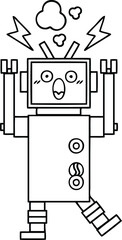 line drawing cartoon of a malfunctioning robot