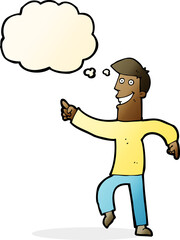 cartoon grinning man with thought bubble