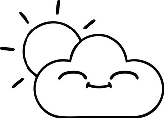 line drawing cartoon of a sunshine and cloud