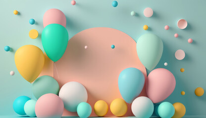 Obraz na płótnie Canvas Birthday background with balloons. Illustration AI Generative.
