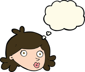 Naklejka premium cartoon pretty face with thought bubble