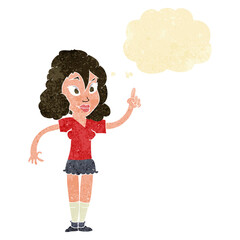cartoon pretty woman with idea with thought bubble